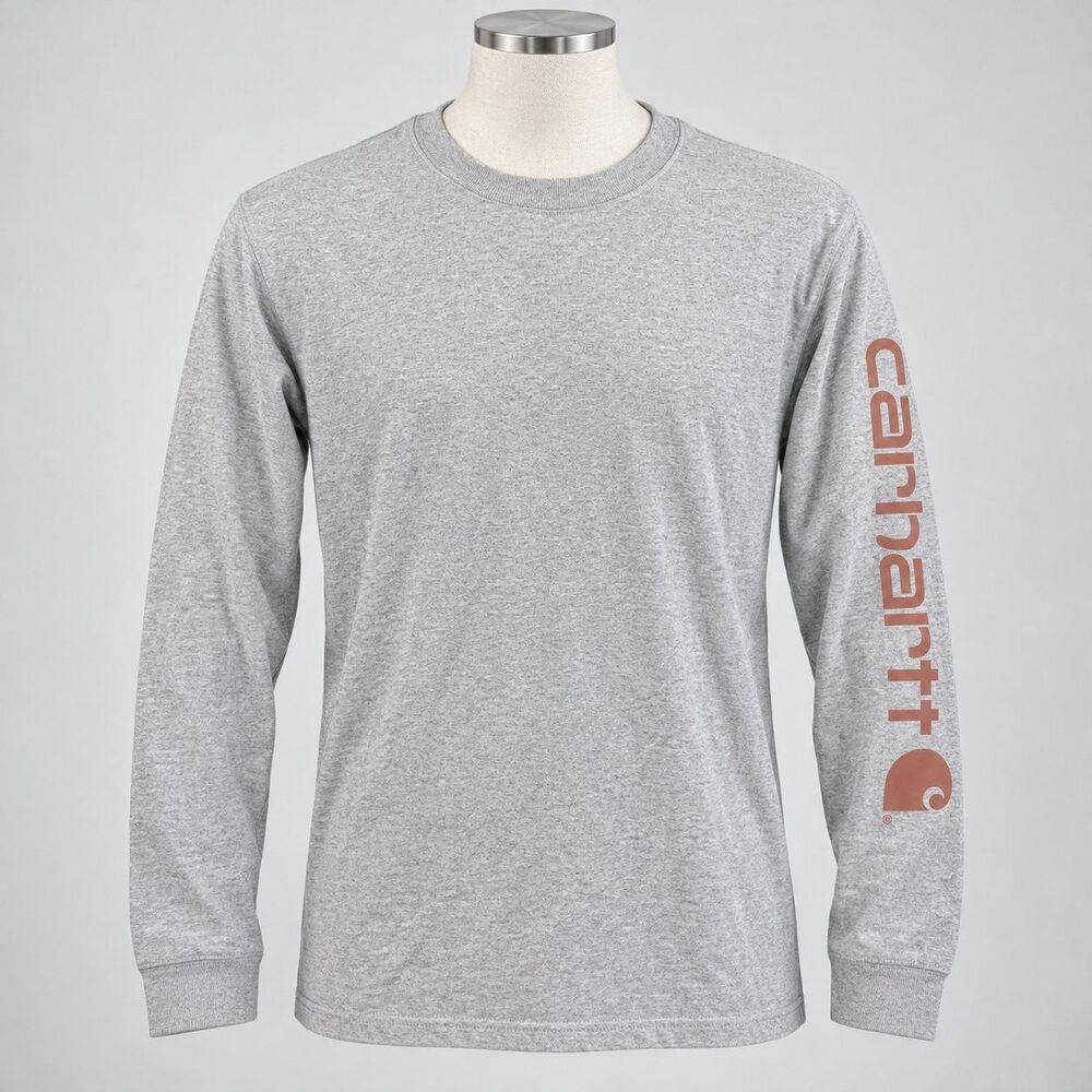 Carhartt Women's Small Loose Fit Long Sleeve Graphic T-Shirt Gray Sleeve Logo